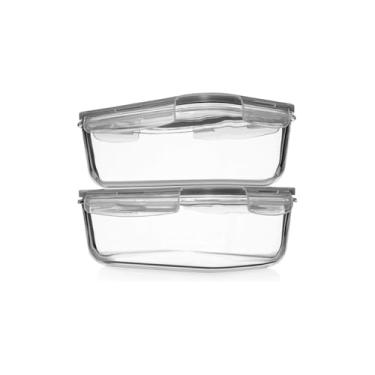 Imagem de Pote Hermético de Vidro Borossilicato com Tampa de Silicone Preto, 1040ml, Retangular, Transparente, 19x14x6,5cm, para Marmita e Armazenamento