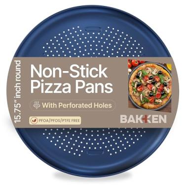 Imagem de Bakken Forma de pizza antiaderente de 40,6 cm, 1 pacote, bandeja redonda de aço carbono com furos perfurados, livre de PFOA, PFOS e PTFE, segura para lava-louças e forno de até 232 °C, revestimento