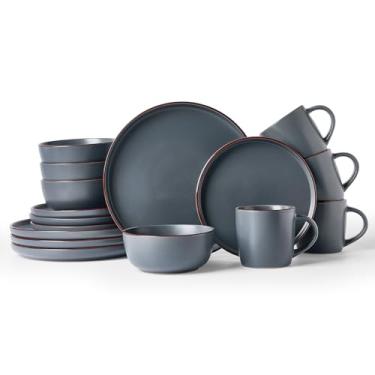 Imagem de Famiware Conjunto de louça Mercury com canecas, serviço para 4 (16 peças), conjuntos de pratos e tigelas, conjunto de pratos para micro-ondas e lava-louças, carvão