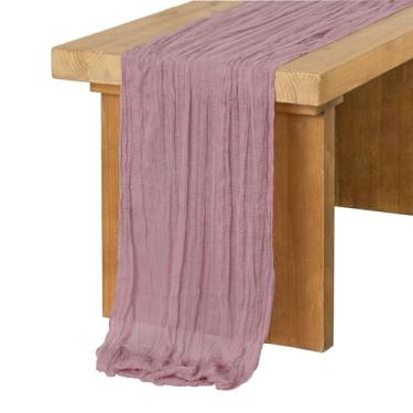 Imagem de Ling's Moment Toalha de mesa de gaze lilás e dourada de 3,5 m, boêmia, chique, semitransparente, para celebrações de casamento e decorações de chá de bebê