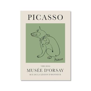 Imagem de Impressão em tela verde sálvia Pablo Picasso animais esboço arte de parede gato cão pássaro cavalo impressão linha abstrata desenho pôsteres para quarto casa escritório decoração (SKU13,50.8x76.2 cm =