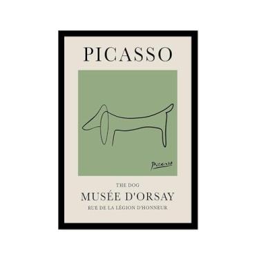 Imagem de Impressão em tela verde sálvia Pablo Picasso animais esboço arte de parede gato cão pássaro cavalo impressão linha abstrata desenho pôsteres para quarto casa escritório decoração (SKU3,16x24") (40x60