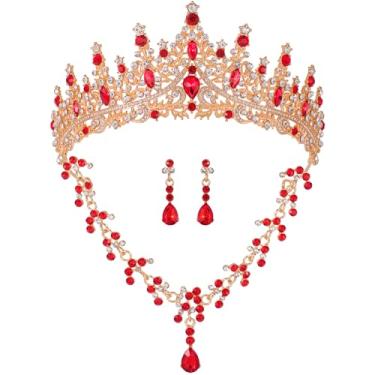 Imagem de Aimilcall Conjuntos de joias e coroa de tiaras de prata para mulheres, brincos e colar de tiaras para casamento, aniversário, conjuntos de joias de noiva de cristal de strass para fantasia de festa de