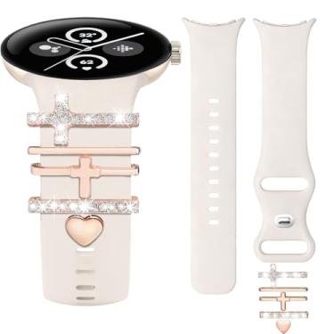 Imagem de HAYONLIY Pulseiras de silicone femininas de silicone compatíveis com Google Pixel Watch 4/3 de 41 mm/Pixel Watch 2/1, lindas pulseiras decorativas