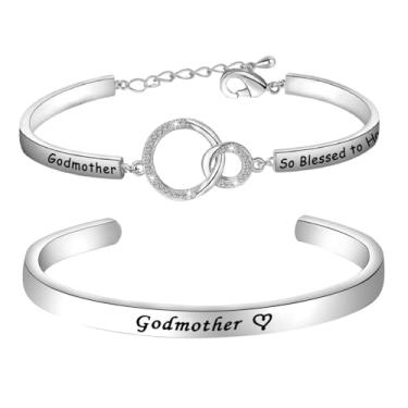 Imagem de FEELMEM Conjunto de 2 pulseiras de madrinha para madrinha, presentes de batismo para madrinha, presente de agradecimento, Medium, Metal, Ágata