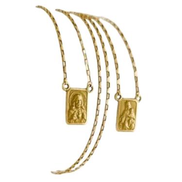 Imagem de Escapulário Masculino Tijolinho Ouro 18K 750 Dupla Face 70cm com Medalhas Religiosas Nossa Senhora do Carmo e Sagrado Coração Joia Autêntica Certificado