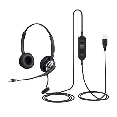 Imagem de Fone de ouvido USB emaiker com cancelamento de ruído e controles de volume, fone de ouvido para computador com microfone de reconhecimento de voz para softphones PC Business Skype Lync Conference Online Course e mais