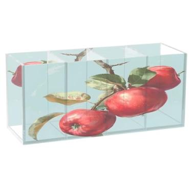 Imagem de CEBUGI Porta-lápis de acrílico transparente com 4 compartimentos, organizador de maçãs, suporte de pincel de maquiagem para escritório em casa, escritório
