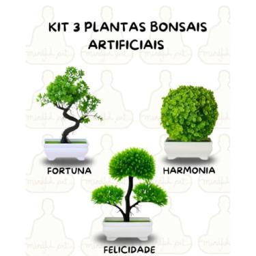 Imagem de Genérico, Kit 3 Plantas Bonsais Artificiais Decorativos – Vaso Retangular Verde Vibrante e Sofisticação