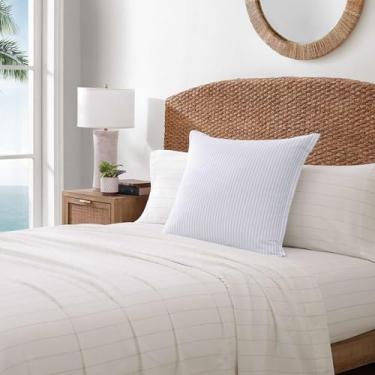 Imagem de Tommy Bahama - Capa de almofada decorativa 100% algodão macio, fronha com autoflange e fecho de envelope (Orchid Bay Stripe Blue)