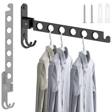 Imagem de Gancho de parede para casaco, ganchos dobráveis retráteis, organizador de roupas de alumínio, suporte para chapéus, lavanderia, quarto, economia de espaço, preto