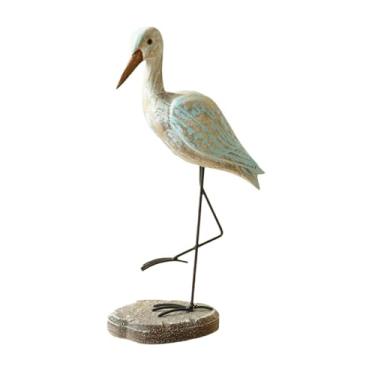 Imagem de Generic Estatueta de pássaro marinho de madeira com base, peça central para mesa, decoração de praia, ornamento para entrada, armário ou casa.