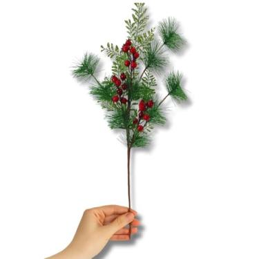 Imagem de Galho Decorativo, Azevinho 70cm com Frutinhas Vermelhas | Haste Natalina Realista para Arranjos, Árvores, Guirlandas e Decoração | Enfeite de Natal e Festas de Final de Ano