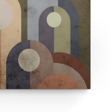 Imagem de arte de parede abstrata geometrica estilo retro tons terrosos e neutros design minimalista com circulos e arcos arte decorativa moderna 60X40