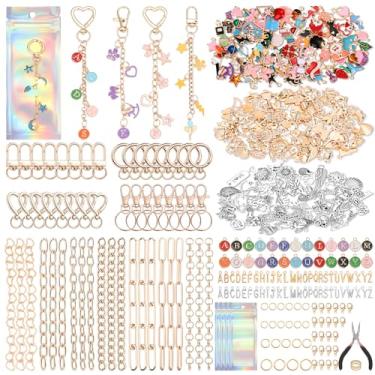 Imagem de Modacraft Kit de fabricação de chaveiros de brilho labial com 617 peças, kit de berloques de bolsa faça você mesmo, incluindo 32 ganchos de chaveiro, 35 extensores, 308 berloques, 200 anéis de salto