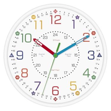 Imagem de Lumuasky Relógio de parede infantil de 20 cm - Relógio educativo silencioso sem tique-taque para sala de aula e quarto - Relógio analógico colorido para crianças, pré-escola e escola em casa
