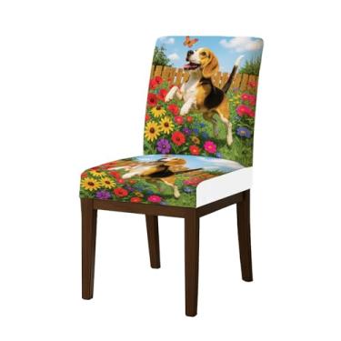 Imagem de HOMETITUTE Capas de cadeira de alta elasticidade para cadeiras de jantar, laváveis, conjunto de 4 capas macias para assento de cozinha, borboleta, beagle, casa, hotel, restaurante, banquete
