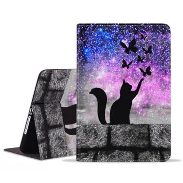 Imagem de ZXHSBROK Capa para Samsung Galaxy Tab S9 11 polegadas 2023 (modelo: SM-X710/X716B/X718U) - Capa fólio dobrável de couro PU fina com hibernar/despertar automático, gato e borboleta