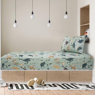 Imagem de Jogo De Cama Solteiro Kids 2 Pçs Doce Vida Malha 70% Algodão 30% Poliéster Dino Selva