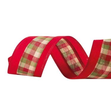 Imagem de Fita Aramada Decorativa Natalina Natal Xadrez Vemelha E Verde 6,3x914cm Cromus