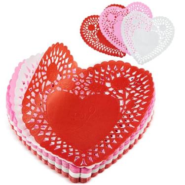Imagem de Newwiee 300 peças de guardanapos em forma de coração de renda aparados em papel descartável para aniversário, dia dos namorados, bolos de casamento, sobremesas, utensílios de mesa, decoração de