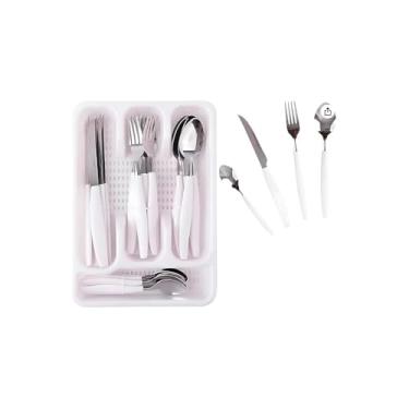 Imagem de Jogo de Faqueiro 25 Peças com Porta Talher, Aço Inox, Branco, 6 Pessoas, 531g