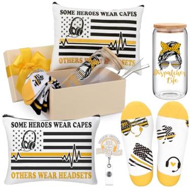 Imagem de Skylety 5 peças de presentes de Natal 911 Dispatcher 473 ml copo de vidro meia bolsa cosmética despacho crachá carretel despacho apreciação caixa de presente para mulheres Natal 911 despachante