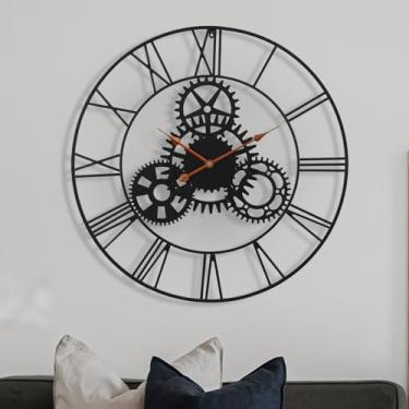 Imagem de AMAATE Relógio de parede Steampunk 61 cm, engrenagens de metal industrial com algarismos romanos, arte mecânica de acabamento envelhecido retrô para bar, sala de estar, decoração de café