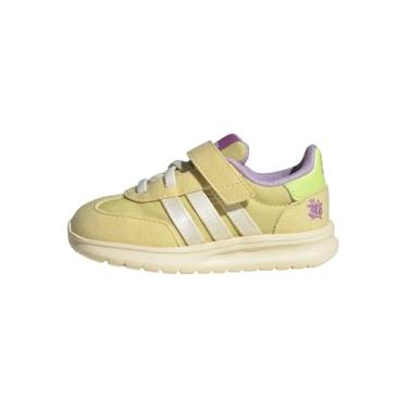 Imagem de adidas Tênis infantil unissex Disney Run 70s 2.0 com cadarço elástico e alça, Tiana/amarelo pó/branco creme/ameixa em pó, 4 Infant