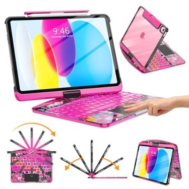 Imagem de TSQQST Capa transparente com teclado sem fio para iPad (A16) 11ª geração 11 polegadas 2025/iPad 10ª geração 10 polegadas 2022 com suporte para lápis e trackpad multitoque, retroiluminação em 7 cores