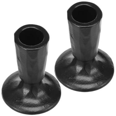 Imagem de 2 peças de castiçais, castiçais vintage afunilados, peça central decorativa dourada para jantar, mesa, casamento, festa, festivo, Natal, decoração de cornija ou decoração de casa (preto)