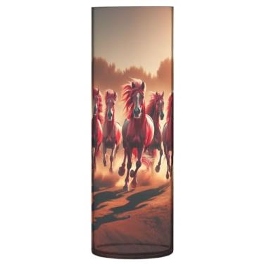 Imagem de JUZIHAI Red Seven Running Horses Vaso para flores 9,9 cm x 30 cm Cilindro de plástico moderno vaso de flores para centro de mesa de casamento, decoração de casa