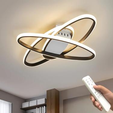 Imagem de Luminária de teto LED, iluminação de teto moderna e regulável, luminária de teto elíptica de 3 anéis para sala de estar, sala de jantar, quarto, cozinha, escritório, corredor (preta, 50x37x8