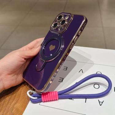 Imagem de HJZSZX Capas de TPU revestidas com alça de pulso para iPhone 16E com suporte para mulheres (para iPhone 16E/roxo escuro)