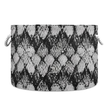 Imagem de JUZIHAI Cesta de armazenamento dobrável com textura de pele de cobra, cesto de roupa suja para bebê, cobertor com alças de corda de algodão, caixa organizadora de armário dobrável para quarto