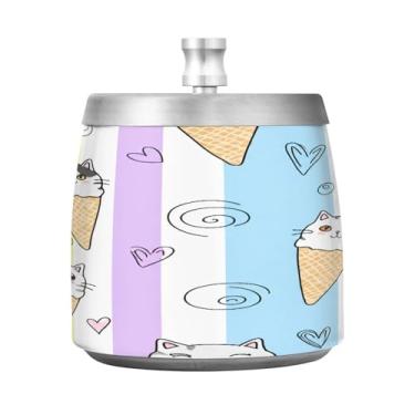 Imagem de Qilmy Cinzeiro de aço inoxidável Cat Cones com tampa - Cinzeiro de cigarro à prova de vento sem cheiro sem fumaça para casa, escritório, carro, pátio, varanda (uso interno e externo)