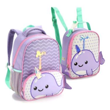 Imagem de Kit Mochila Escolar e Lancheira Térmica Zoop Seanite Baleia
