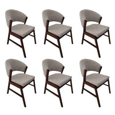 Imagem de Kit 6 Cadeiras De Jantar Madeira Maciça Débora Linho Premium Castanho;Bege Linho