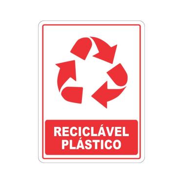 Imagem de Adesivo Coleta Seletiva Reciclável Plástico 15x20cm Branco