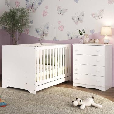 Imagem de Berço Americano 3 Em 1 Com Cômoda 4 Gavetas Realeza Multimóveis MP4689 Branco