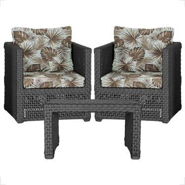 Imagem de Mesa E 2 Poltronas Madri Corda Náutica Estofado 6 Trama Preto