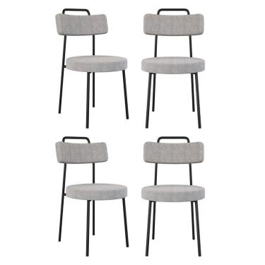 Imagem de Kit 04 Cadeiras Sala De Jantar Kobe Estofada Com Encosto Linho Cinza - Desk Design