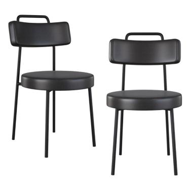 Imagem de Kit 02 Cadeiras Sala De Jantar Kobe Estofada Com Encosto Couríssimo Preto - Desk Design