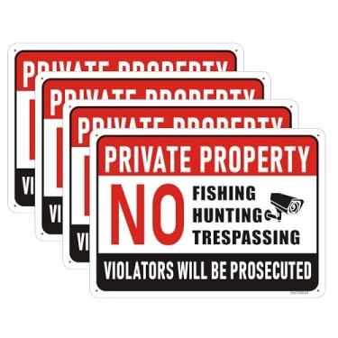 Imagem de Placa sem invasão, pacote com 4 – 25,4 x 17,8 cm de propriedade privada sem pesca, sinais de metal de caça – Violators Will Be Prosecuted Alumínio refletivo sem ferrugem, impermeável, proteção UV