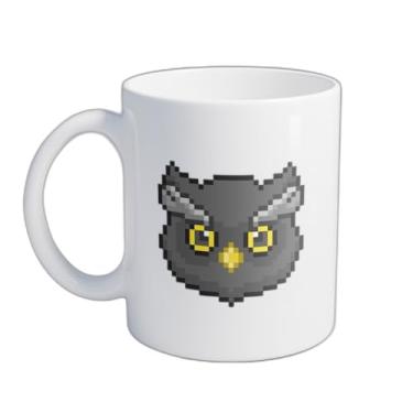 Imagem de Caneca Xícara de Café Porcelana 300ml Com Desenho De Coruja Preta Pixel Art