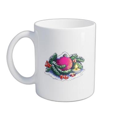 Imagem de Caneca Xícara de Café Porcelana 300ml Bola de Natal Pixel Art