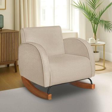 Imagem de Poltrona Com Base Balanço Em Tecido Bouclé Cindy – Lucadi Bege