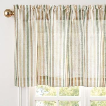 Imagem de jinchan Cortina para janela listrada de Natal texturizada de linho para sala de estar, filtro de luz, listras de tique-taque, sanefa para cozinha, bolso de varão, 1 painel, 40,6 cm, multi verde em