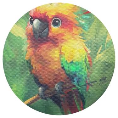 Imagem de Conjunto de 1 tapete de mesa verde papagaio com 1 jogo americano redondo à prova de calor de 38 cm, para mesa de jantar, mesa de cozinha