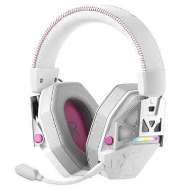 Imagem de Basike Fone de Ouvido Gamer Sem Fio, Headset Sem Fio Gamer com Alto-Falante 53mm, Bluetooth/2.4 GHz/USB-C, luzes RGB, Bateria 40H para Jogos e Música, PS5/4, PC e Celular – Branco